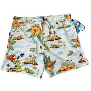 Fresh Prints of Bel-Air Tropical Island Men Swim Trunks L Ecru 4-Way Stretch NWT
